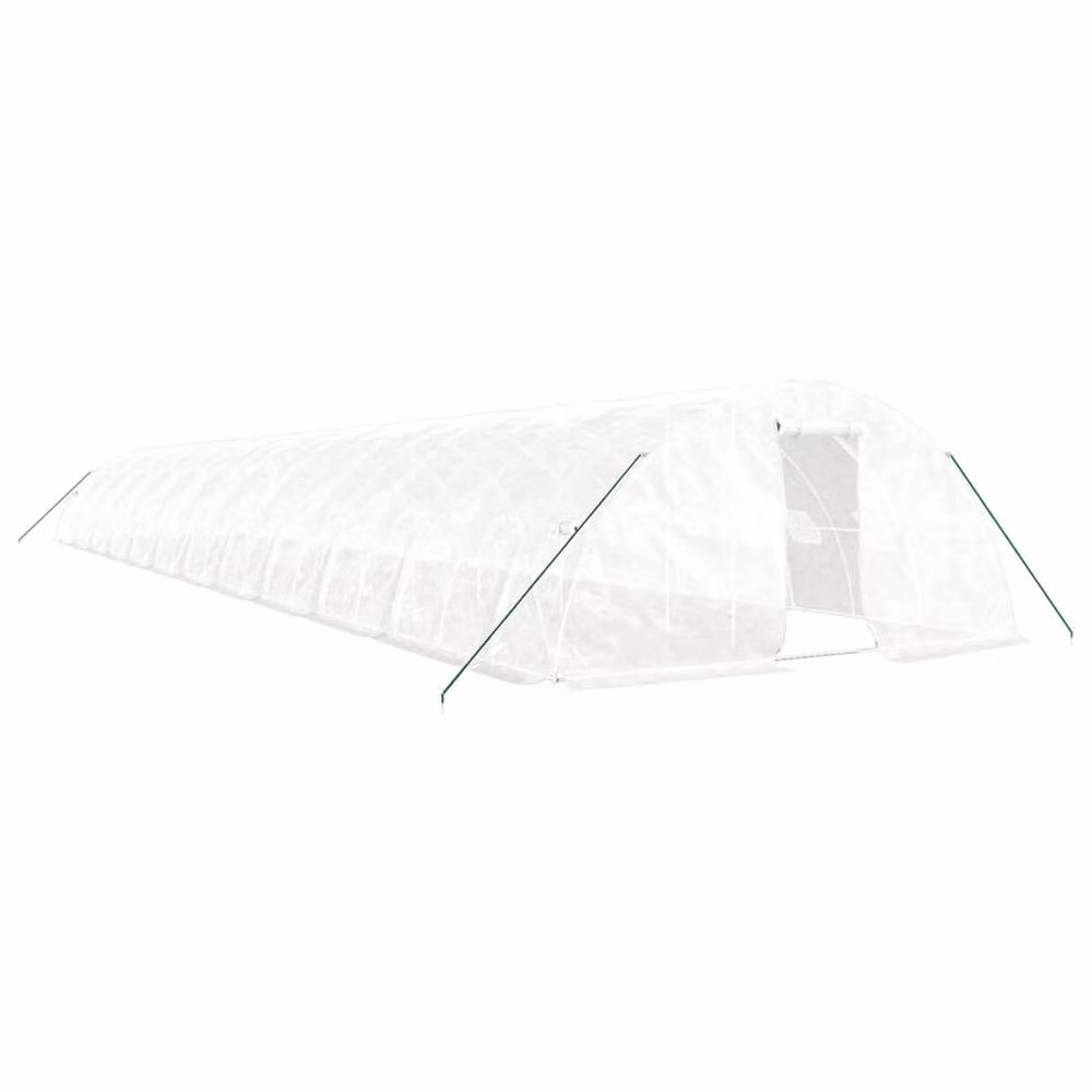Berkfield Home Freestanding Greenhouse with Steel Frame and Plastic Windows, White, W/D/H: 24 x 5 x 2.3 m – 2