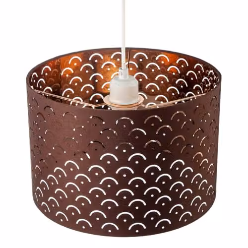 Happy Homewares Brown Cotton Fabric Cylinder Lamp Shade with Copper Interior and Geometric Arch Pattern, H 30.0 cm x W 20.0 cm x D 20.0 cm – 3