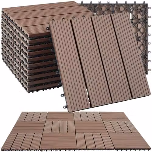 tectake 11-Piece WPC Decking Tile Set in Brown, 1.0571m² Total Area, 31 x 31 cm per Tile