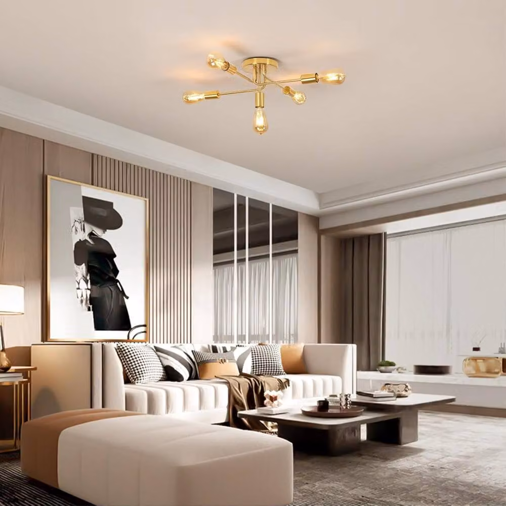 Pheashine Gold Metal 5-Light Adjustable Industrial Ceiling Chandelier, W/D/H: 55 x 50 x 20 cm – 2