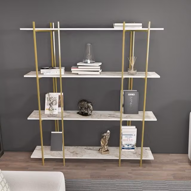 Decorotika Moss 4-Tier Industrial Bookshelf in White and Gold
