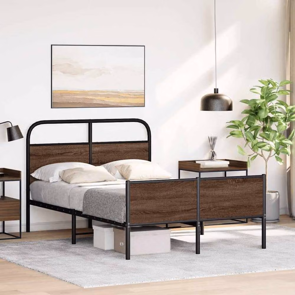 Berkfield Home Bed Frame in Brown Oak, W: 140 cm, D: 200 cm – 3