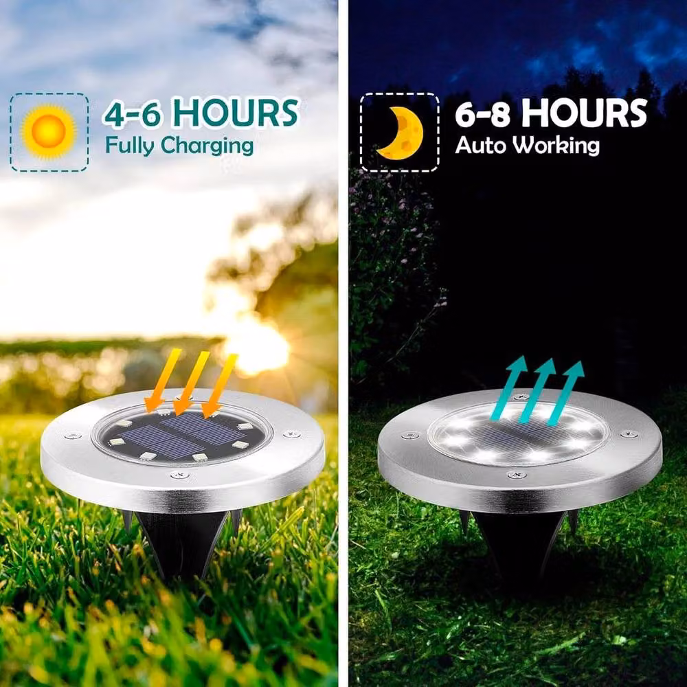 NESTLUNE 8-Pack Solar LED Outdoor Path Lights in Silver, Diameter: 40 cm, Height: 25 cm – 3