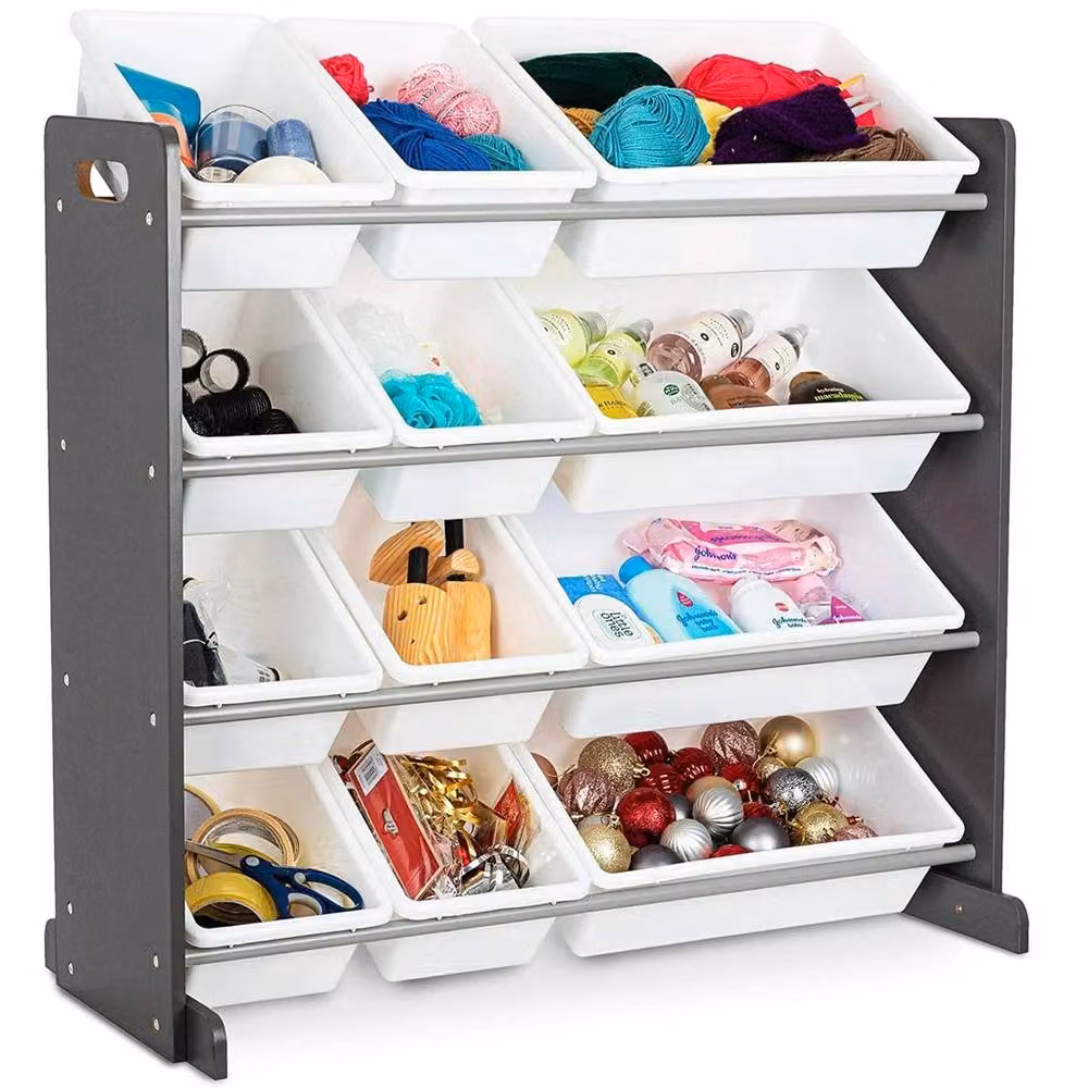 FORGEVIO Toy Storage Unit with 12 Plastic Drawers in Grey, W: 50 cm – 2