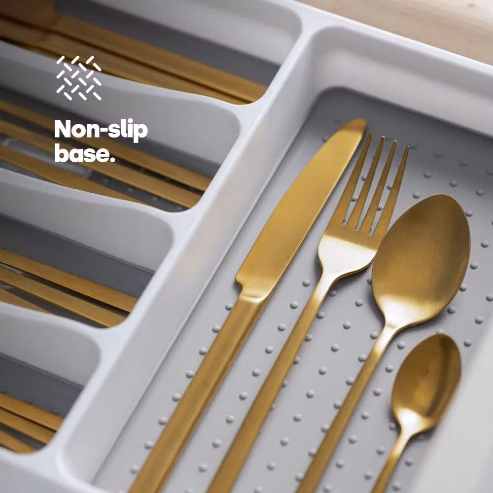 LIVIVO Non-Slip White Plastic Cutlery Tray with 6 Compartments – 3