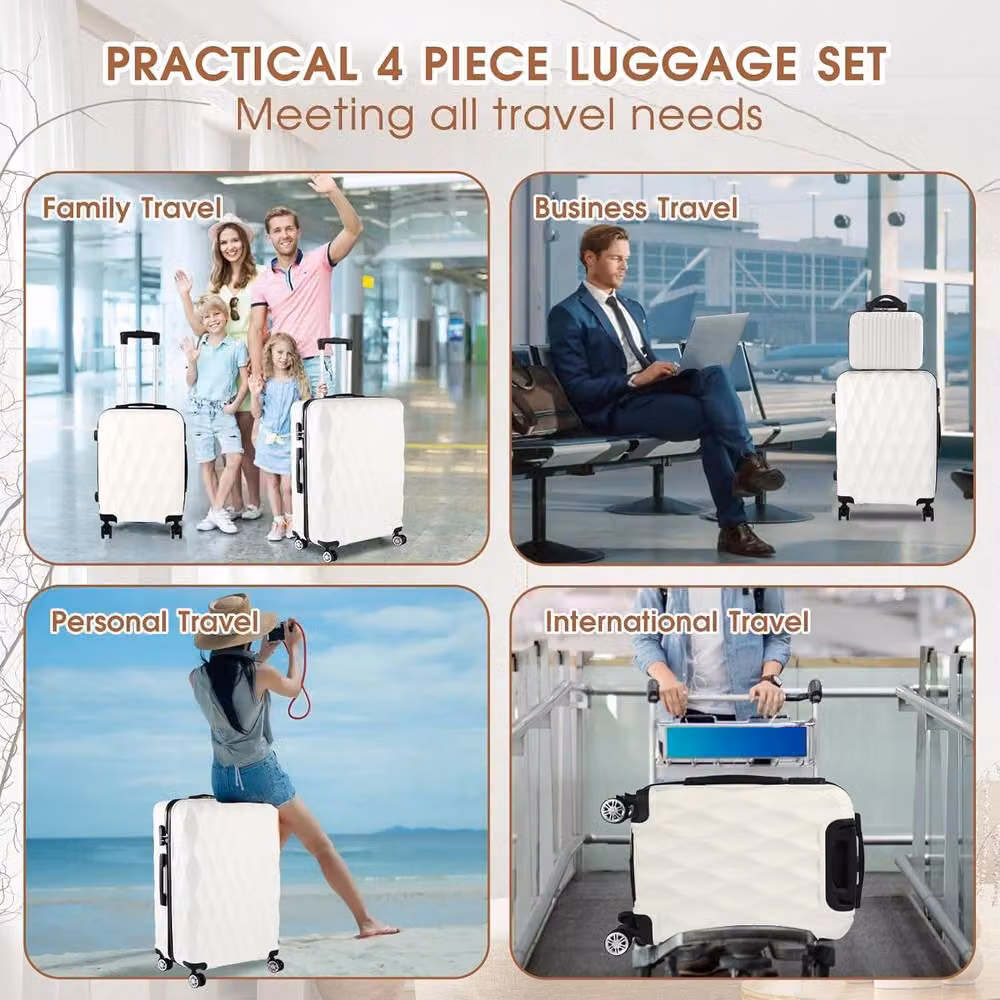 Lishetimig 4-Piece ABS Hard Shell Luggage Set in White – 3