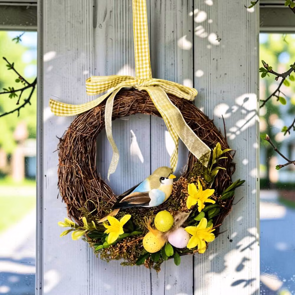 Four Candle Rustic Brown Bird Decorative Floral Wreath, Diameter: 20 cm – 2