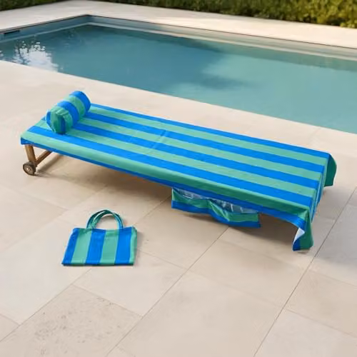 OHS Inflatable Stripe Bolster Cushion with Soft Microfibre Cover in Blue and Green, W/D/H: 36 x 16 x 16 cm – 2