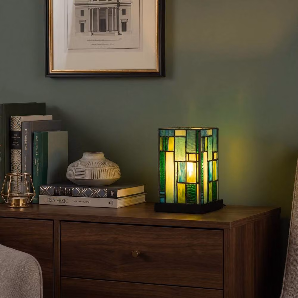 Happy Homewares Art Deco Tiffany Table Lamp in Green Multicolour Stained Glass – 3