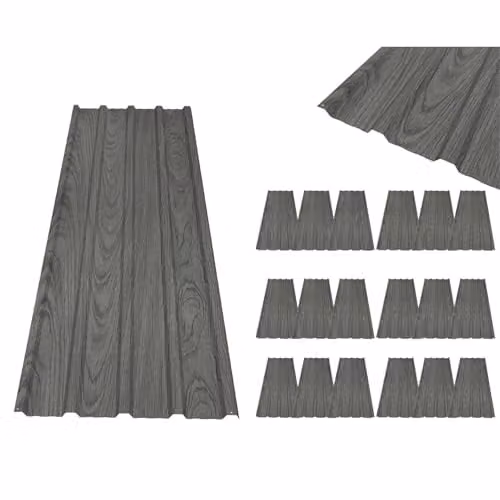 BIRCHTREE 18 Pack Corrugated Metal Roofing Panels, Grey Wood Grain Steel, W: 45 cm, L: 129 cm