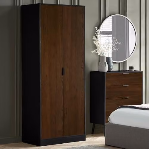 Julian Bowen Alba 2 Door Wardrobe in Walnut and Black with Soft Close Doors