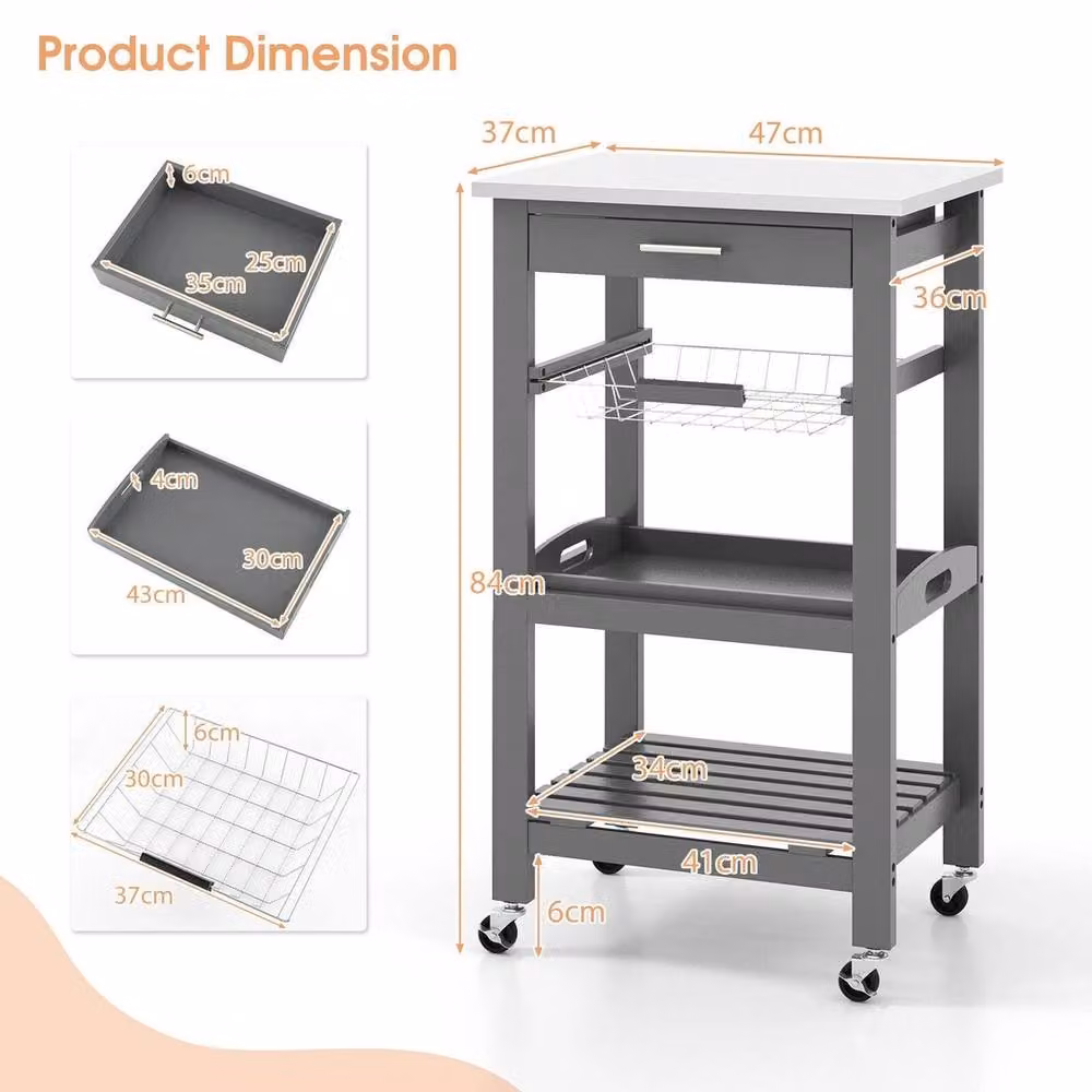 Kelvenix Rolling Kitchen Island Utility Storage Trolley in Grey – 2