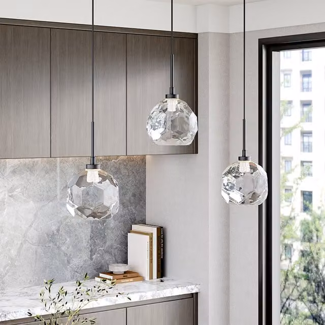 Livingandhome Modern Matte Black 1-Light Suspended Ceiling Pendant with Transparent Glass Sphere