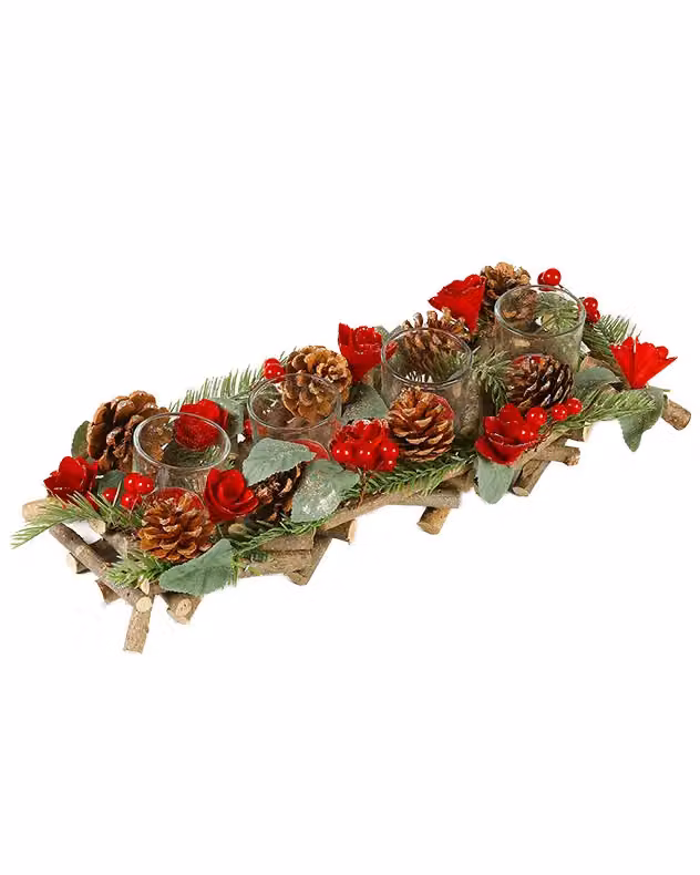 Dibor Set of 2 Red Christmas Rose Tealight Candle Holder Table Centrepieces, 40 cm – 2