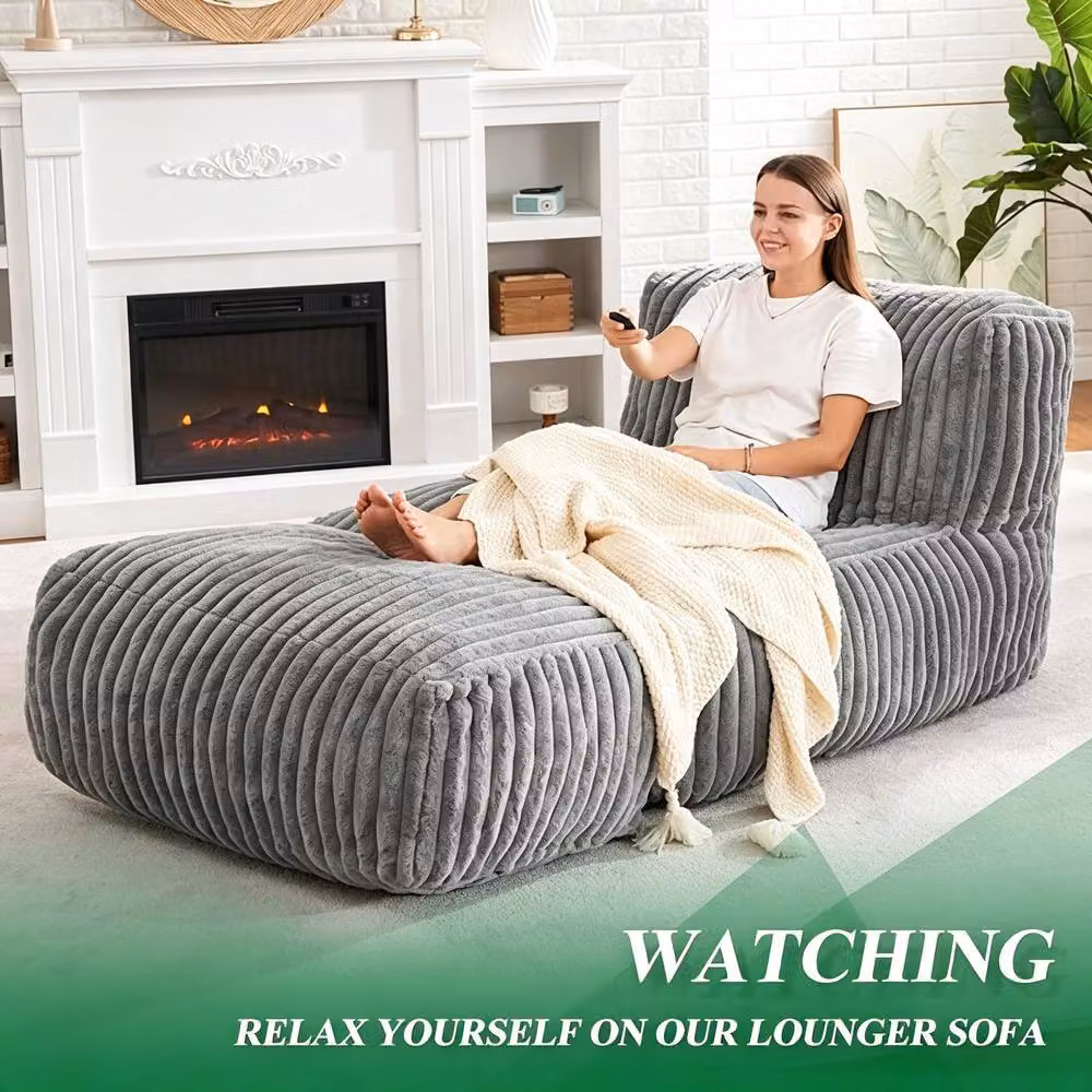 STILVORA Modular Bean Bag Lounge Sofa with Ottoman in Grey – 3