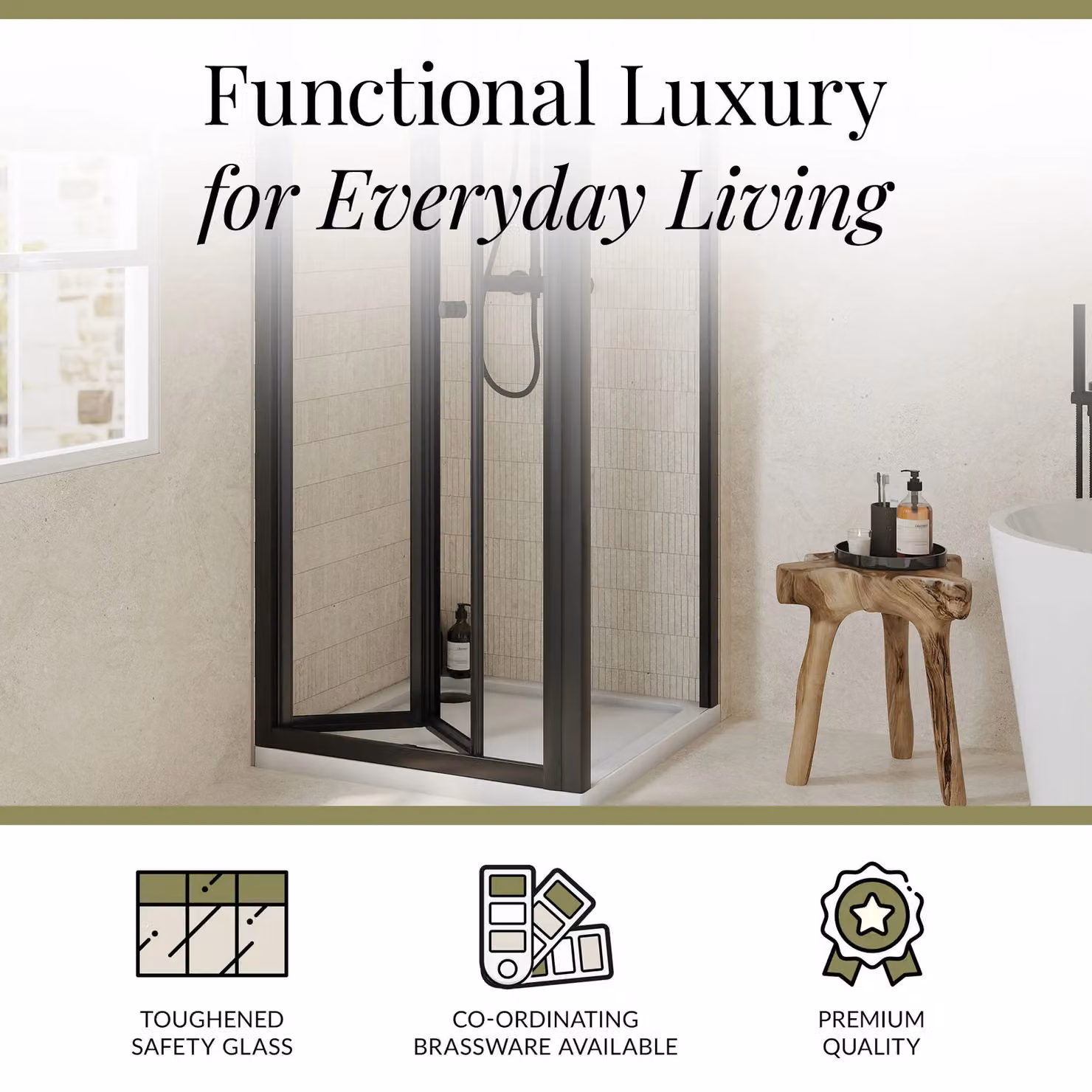 Balterley Ruwa Square Corner Shower Enclosure with Bi-Fold Door, Side Panel and Tray in Black, W/D: 76 x 76 cm, H: 190 cm – 3