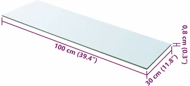 Berkfield Home Clear Glass Shelf Panel W: 100 cm, D: 30 cm