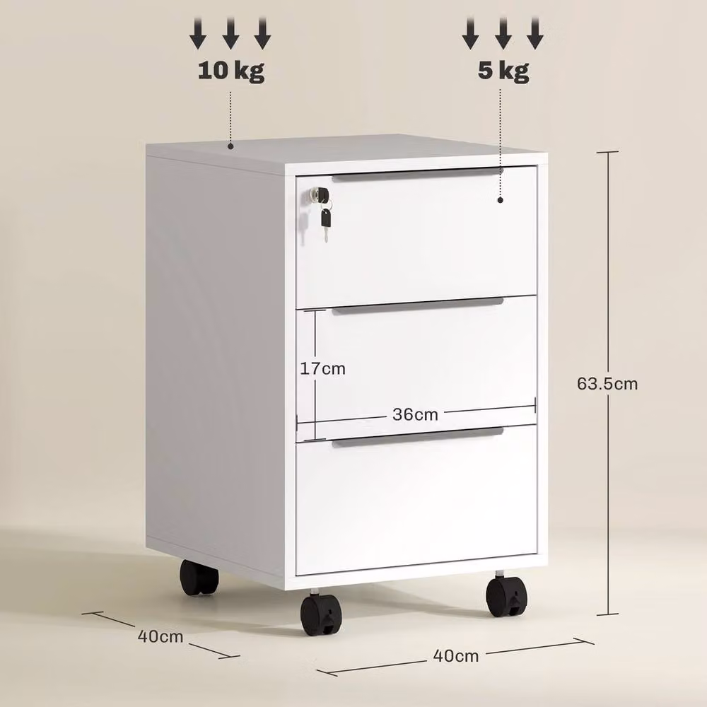 KORVIXA 3-Drawer Locking File Cabinet in White – 2