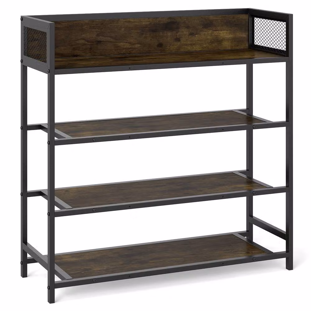 Gymax Industrial 4-Tier Metal Shoe Rack Organizer in Brown and Black – 9