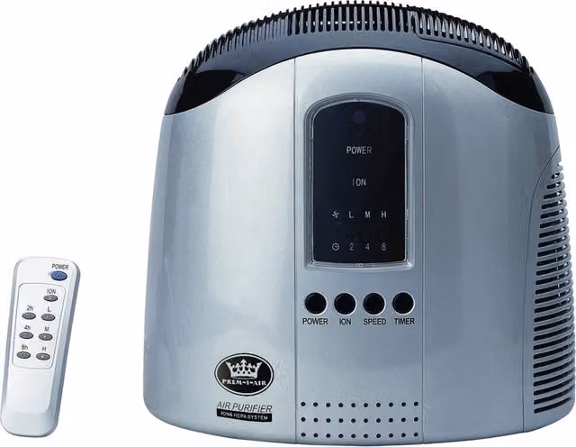 PREM-I-AIR Hepa Air Purifier with Ioniser, Activated Carbon Filter and Remote Control, Silver and Black