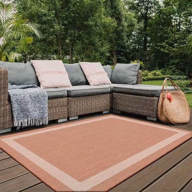 THE RUGS Reversible Duo Weave Outdoor Rug in Orange Bordered Design, W: 120 cm, L: 170 cm