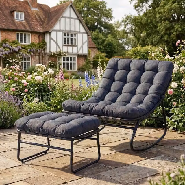 Rosewood & Stone Home Fountains Grey Rocking Chair and Ottoman Set with Cushions – 1