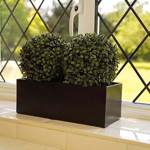 GreenBrokers Double Boxwood Topiary Balls in a Black Metal Tin Planter, 35 cm – 2
