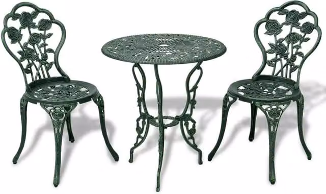 Berkfield Home 3 Piece Cast Aluminium Bistro Set in Green with Floral Vintage Design