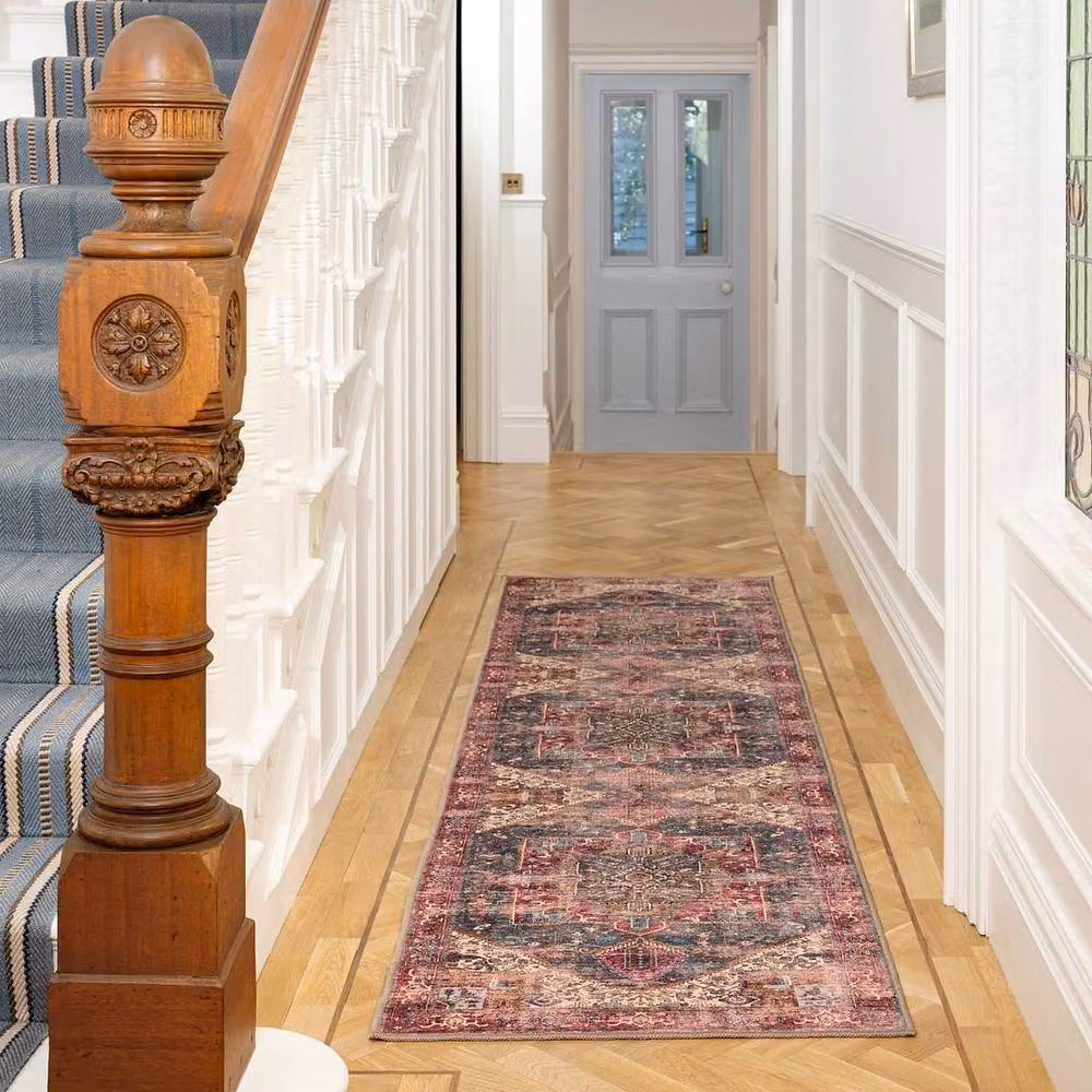 Kukoon Pink and Dark Indigo Distressed Soft Pile Area Rug for Living Room or Bedroom, W: 240 cm, D: 330 cm – 3