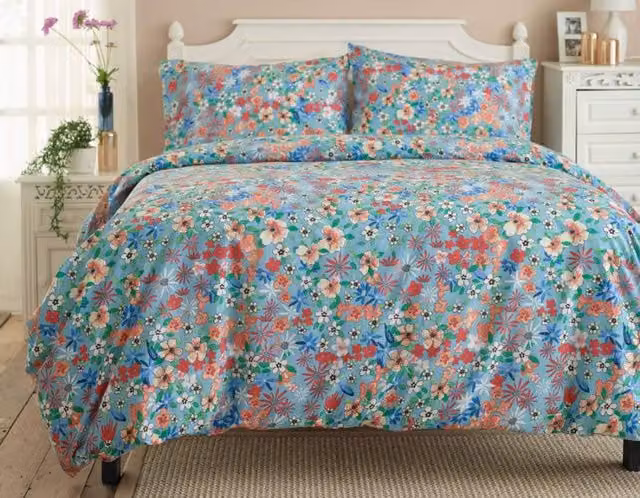 Deyongs Floral Mosaic Printed Cotton-Polyester Duvet Set, Blue, W: 180 cm x L: 200 cm