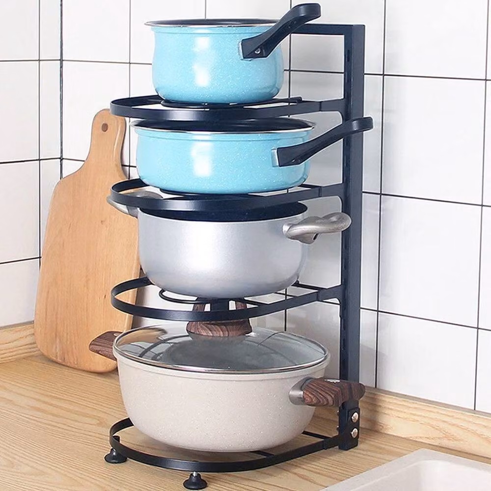 FORGEVIO 4 Tier Freestanding Metal Kitchen Pan and Pot Holder, Black, W: 52.5 cm, D: 26.5 cm – 4