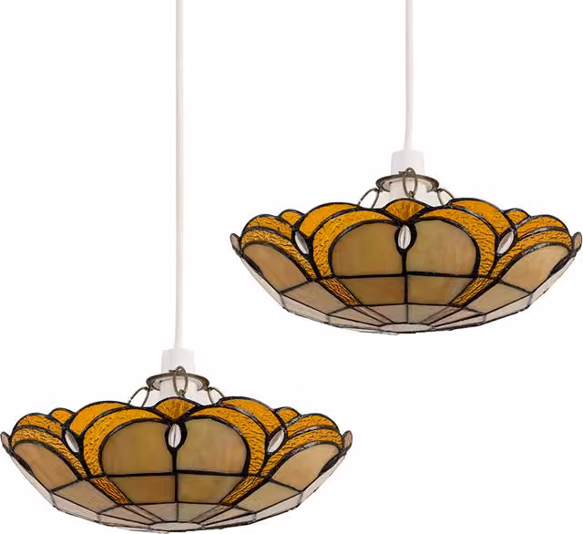 ValueLights Art Nouveau Gold Glass Dome Ceiling Pendant Shade Pair