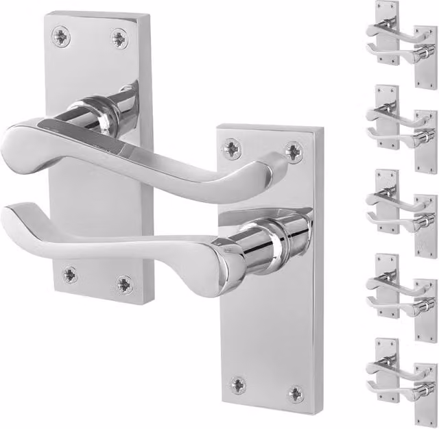 AFIT Chrome Scroll Victorian Internal Door Handles with Backplate, 6 Pairs, Silver, W: 15.0 cm x H: 15.0 cm