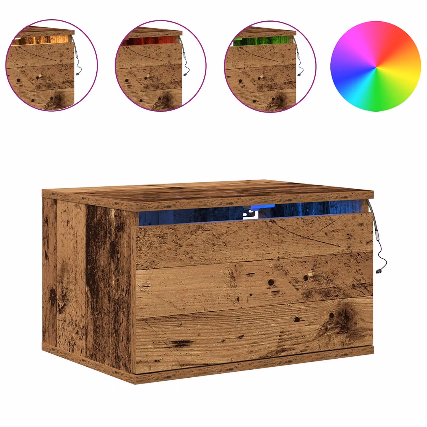 Berkfield Home Set of 2 Wall-Mounted Rustic Wood Bedside Cabinets with Integrated LED Lights in Brown – 3