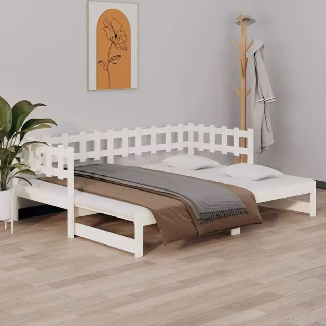 Berkfield Home White Pull-out Day Bed in Solid Pine Wood, W/D/H: 180 x 190 x 90 cm – 1
