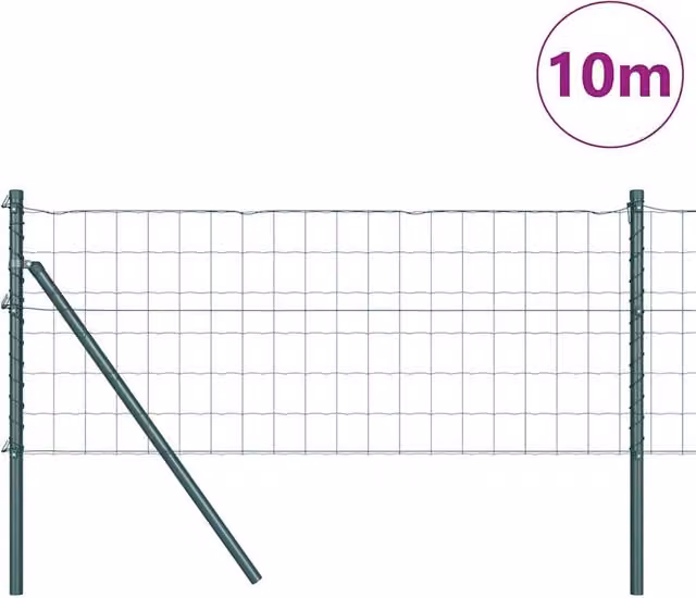 Berkfield Home Green Euro Fence with 7 Round Posts, Galvanised Steel, 0.4 x 10 m