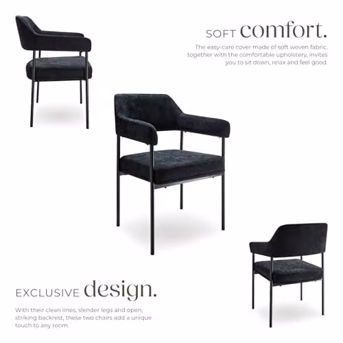 tectake Set of 4 Doe Armchairs in Black Woven Fabric with Metal Legs – 5