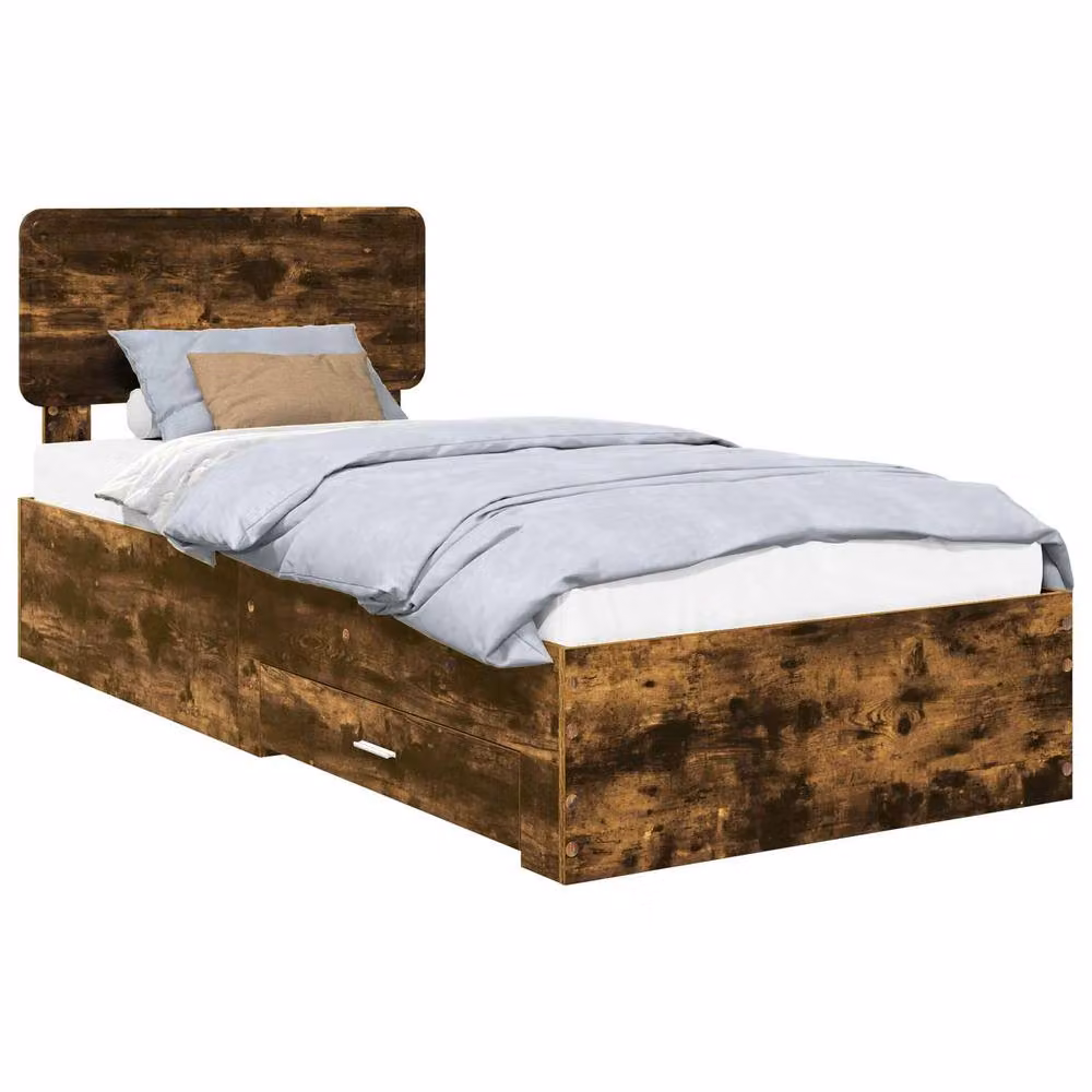 Berkfield Home Bed Frame with Headboard in Smoked Oak Brown, W/D/H: 90 x 190 cm – 2
