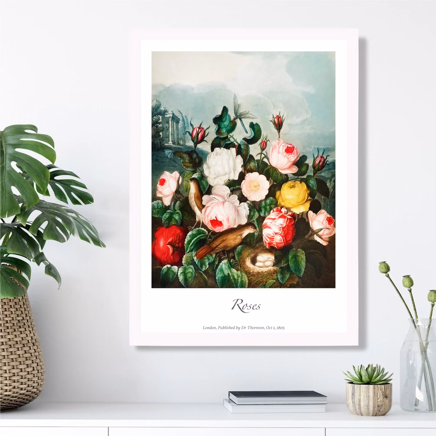 ARTZE Cottage Roses Vintage Floral Framed Print, Multicolour with White Frame, Size: A3 – 2