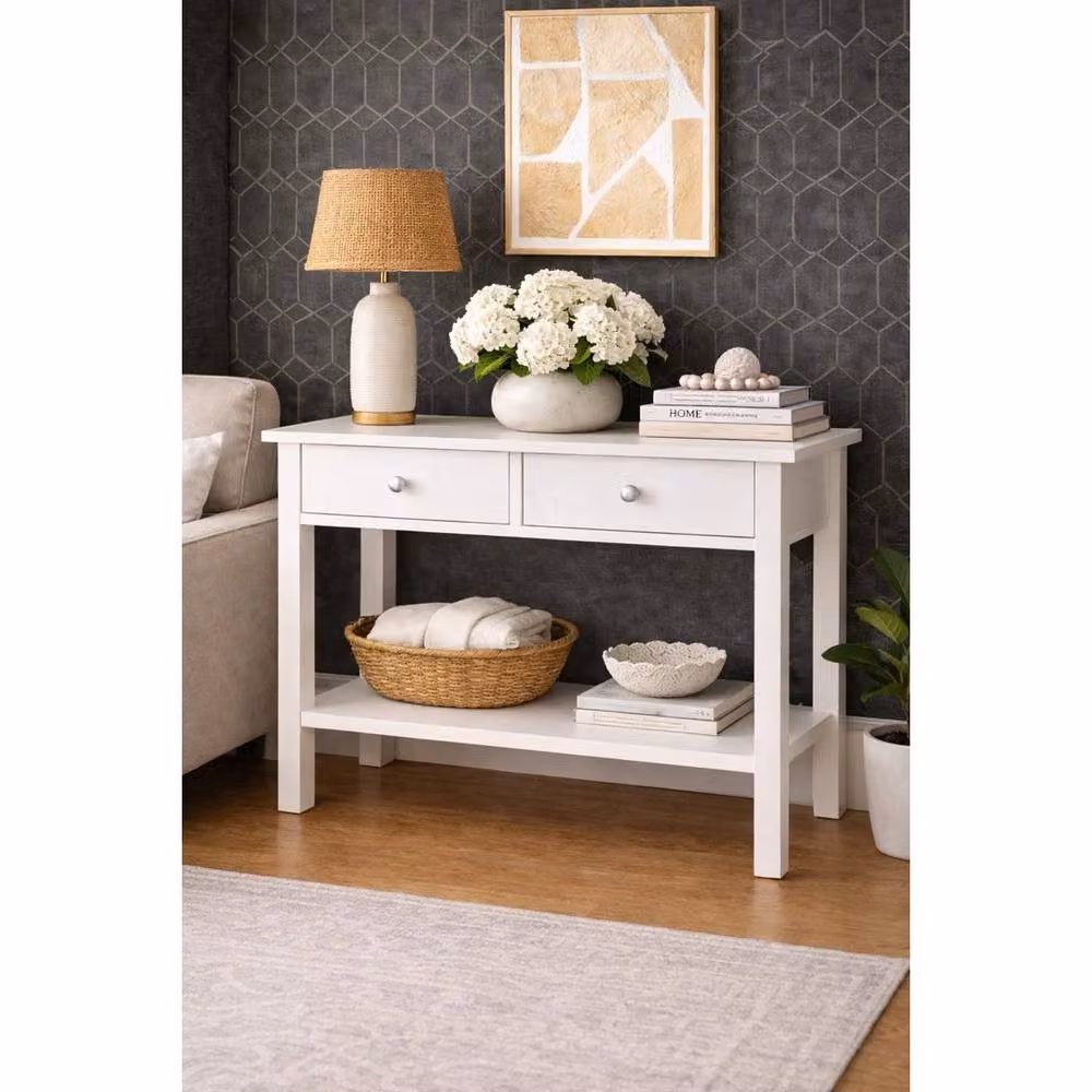 Kelvenix Modern 2 Drawer Console Table in White – 3