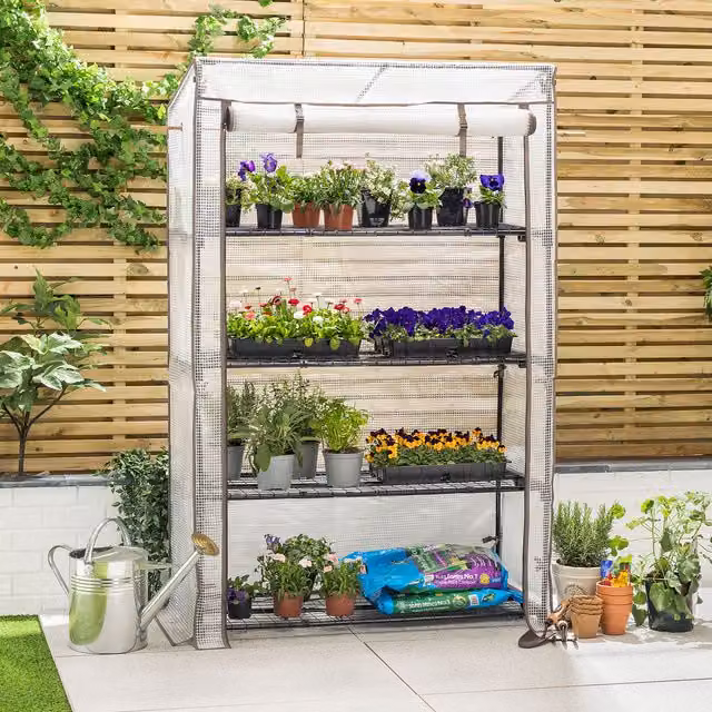 Christow 4 Tier Large Freestanding Growhouse with Reinforced Cover in Black and Grey