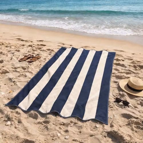 Allure Bath Fashions Extra Large Striped Scalloped Beach Towel in Blue, 100% Cotton, W/D/H: 90 x 170 cm – 6