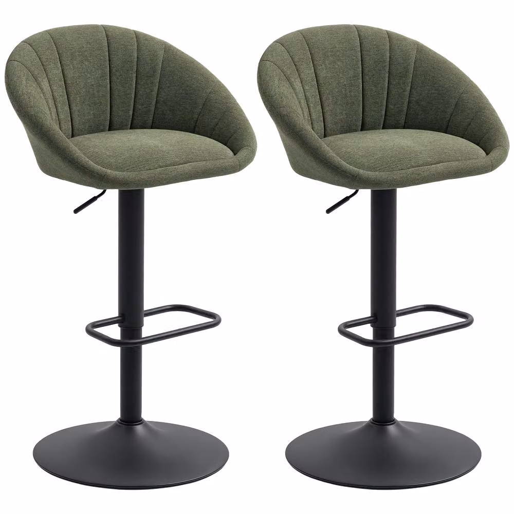 ERGOVEXA Set of 2 Relaxed Tub Bar Stools in Dark Green, Modern Upholstered Swivel Stools with Metal Frame – 3