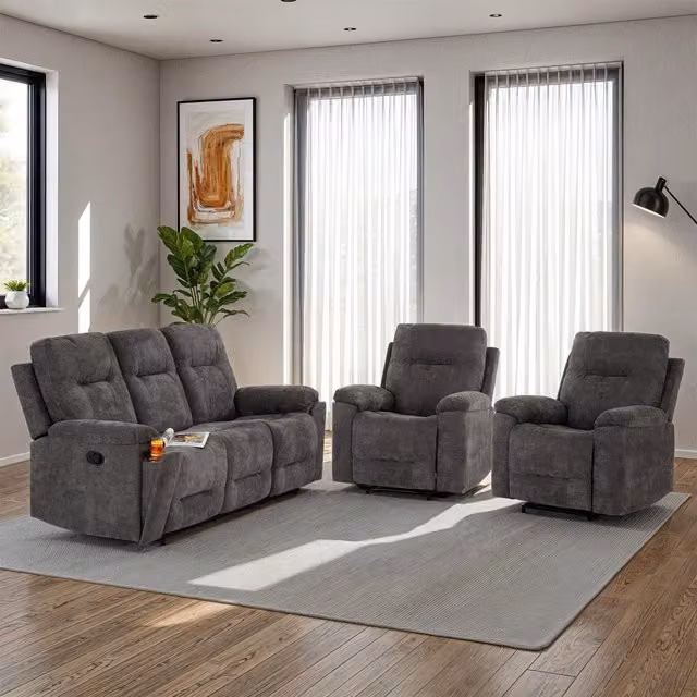 Seconique Guildford Recliner Suite with 3 Seater Sofa and 2 Armchairs in Grey Fabric