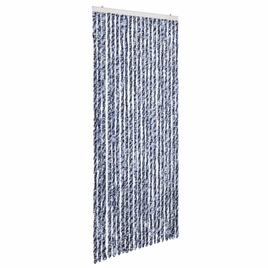 Berkfield Home Striped Chenille Insect Curtain in Blue, White and Silver, W/H: 90 x 220 cm – 2