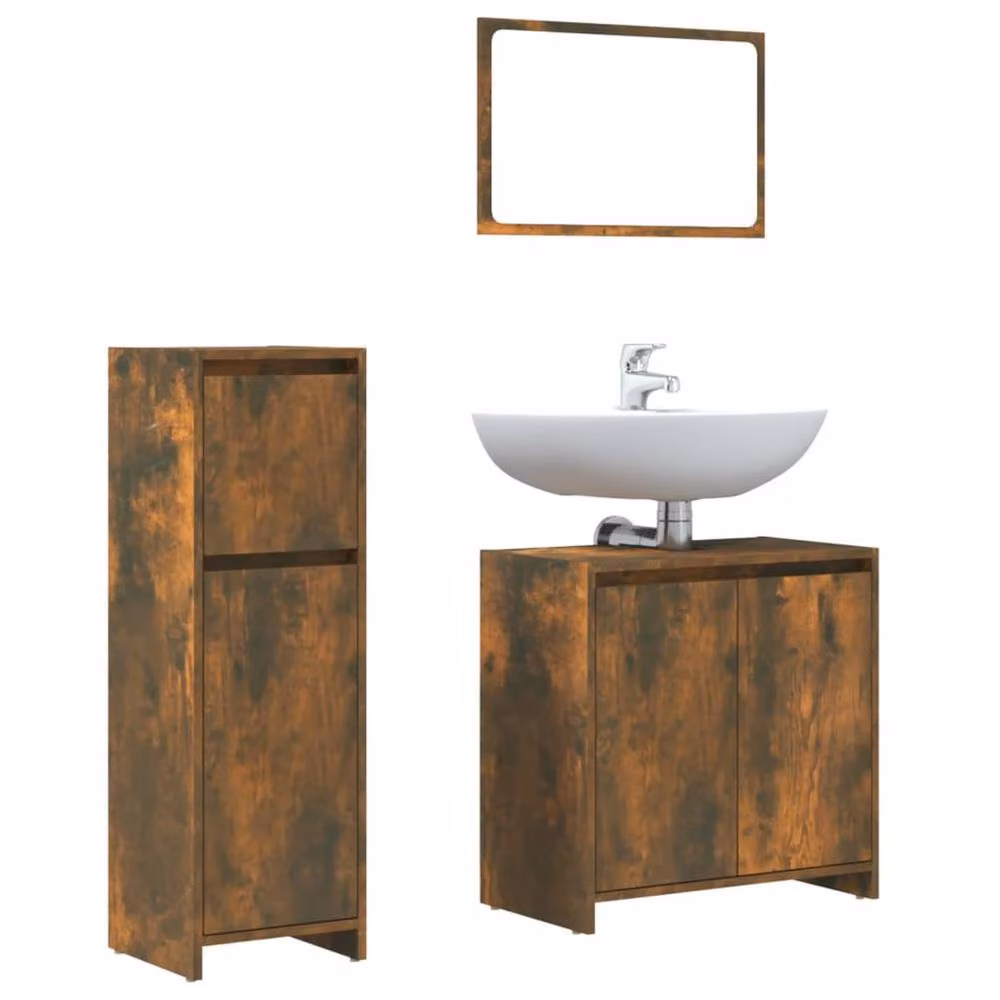 Berkfield Home 3 Piece Bathroom Furniture Set in Smoked Oak Brown – 2