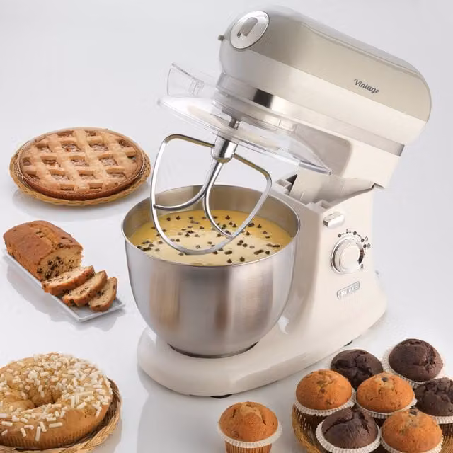 Ariete Vintage Stand Mixer with 5.5L Jug Blender in Beige and Yellow