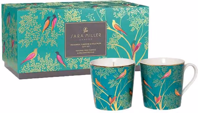 Sara Miller London Mandarin, Tuberose & Wild Musk Candle Gift Set in Green and Gold