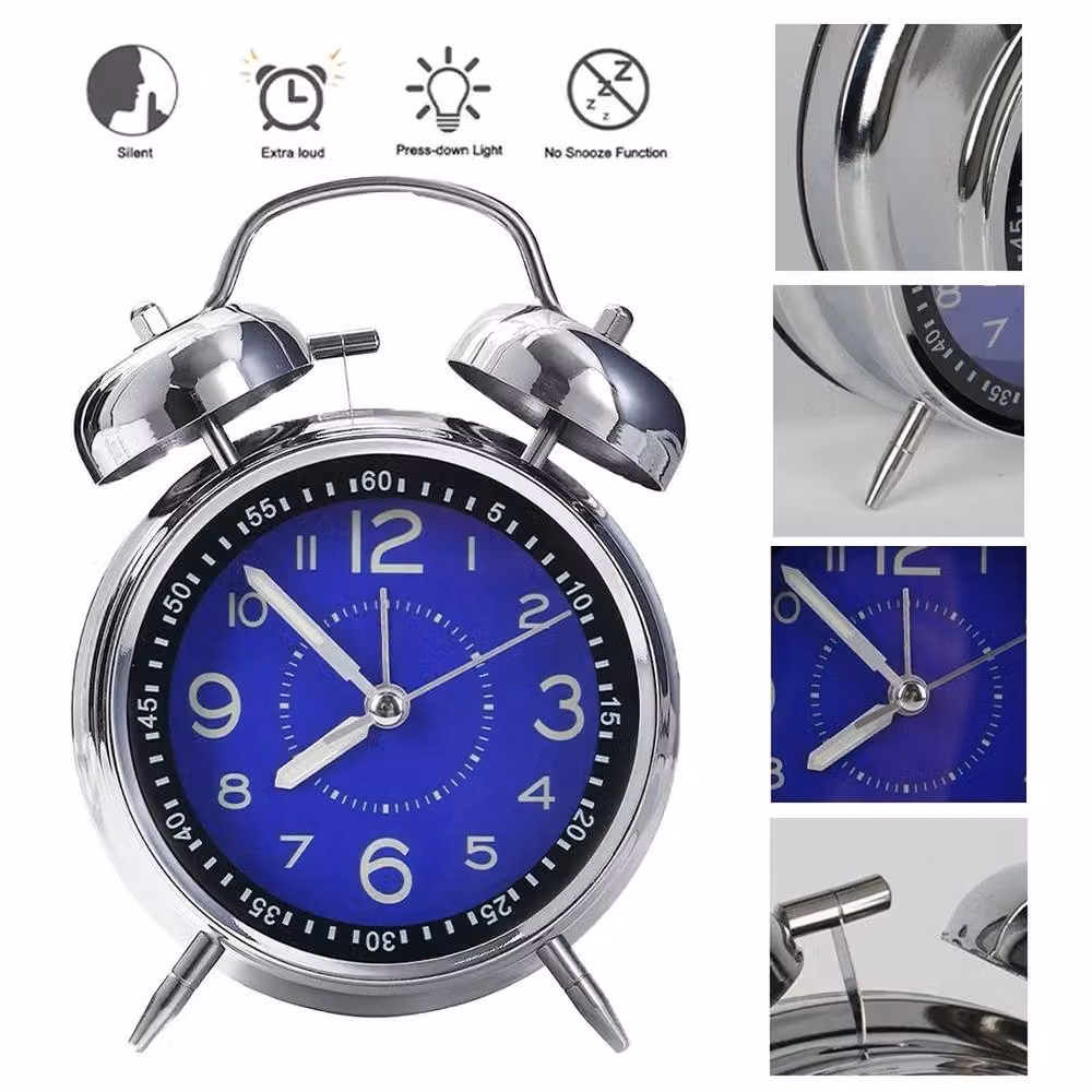 PAWNORA Super Loud Double Bell Alarm Clock in Silver – 3