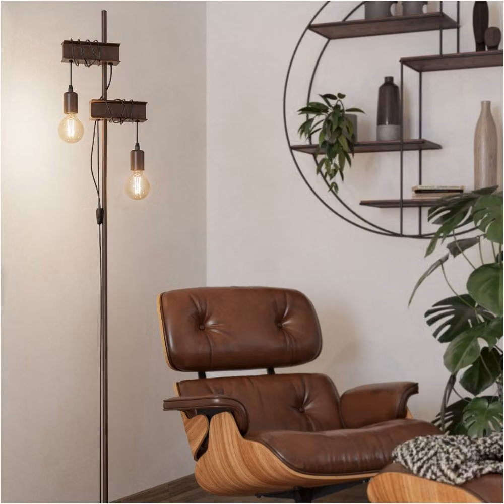 Loops Modern Metal Floor Lamp in Brown and Black, H 170 cm x W 27 cm x D 27 cm – 2